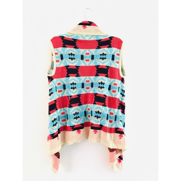 Anthropologie B sharp Aztec Tribal Draped Wrap Swing Cardigan Size ML Sleeveless - Picture 4 of 12